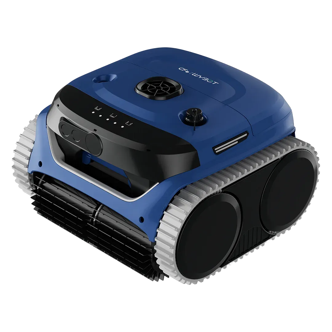 Sladdlös poolrobot CF 350CL i blått och svart, sedd snett framifrån.